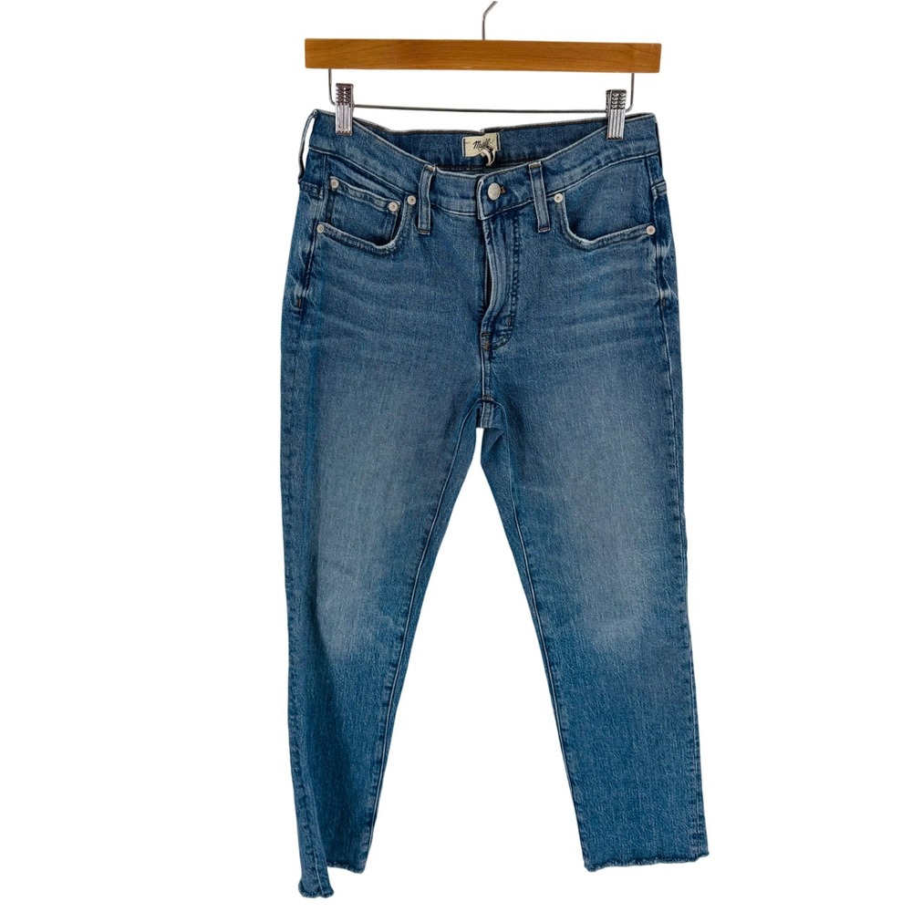 Madewell Medium Wash Mid-Rise Perfect Vintage Jeans Size 27 Raw Hem Denim 90s